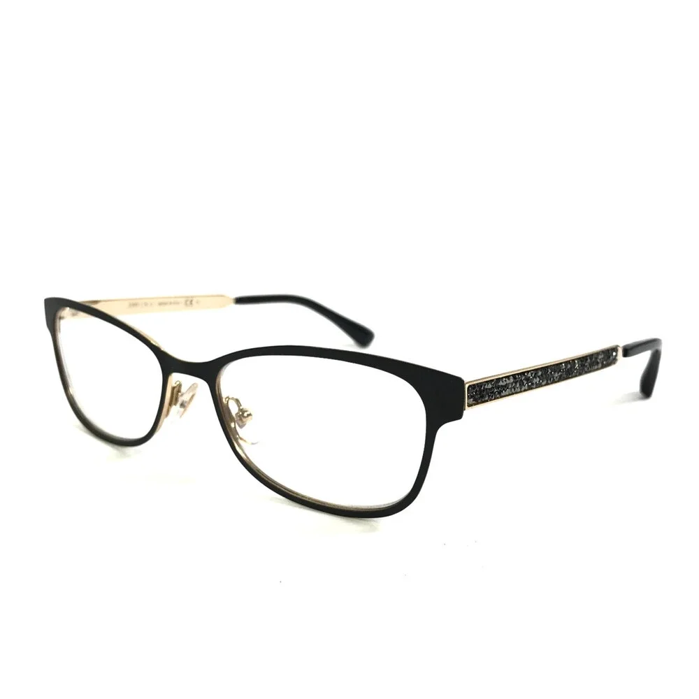 Jimmy Choo Eyeglasses Frames JC203 003 Matte Black Shiny Gold Crystals 52-16-145